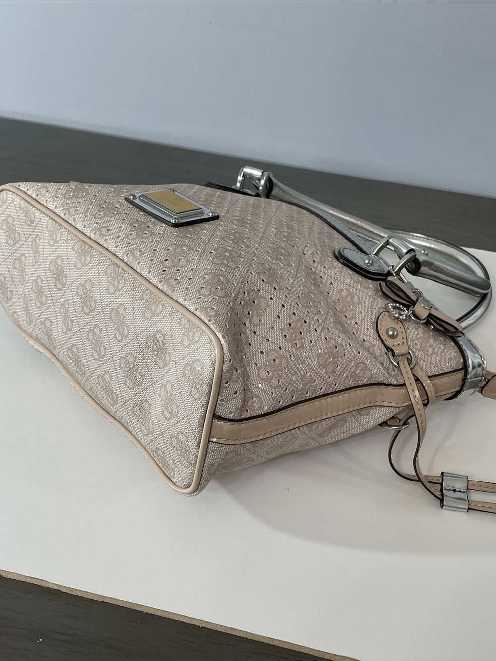 Guess Beige and Silver Tote Handbag - Designer-Inspired Women Bag - Picture 10 of 13